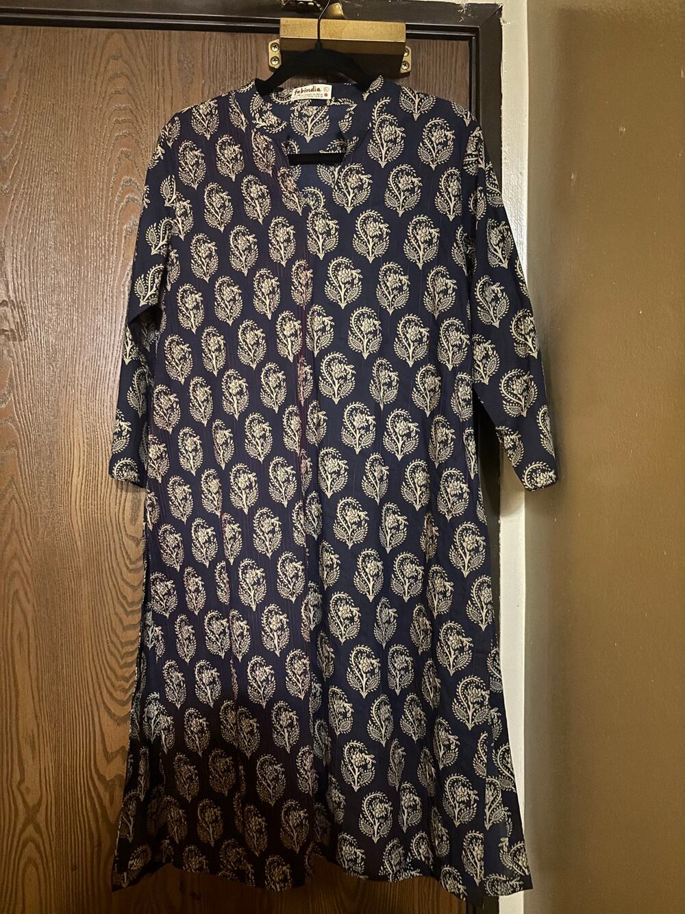 Navy Blue Indian Kurta/ Kurti Boho Motif Paisley Floral Indie Ethnic Dress